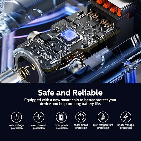 شاحن سيارة فيليبس ثنائي USB-C بقوة 60W شحن سريع وآمن