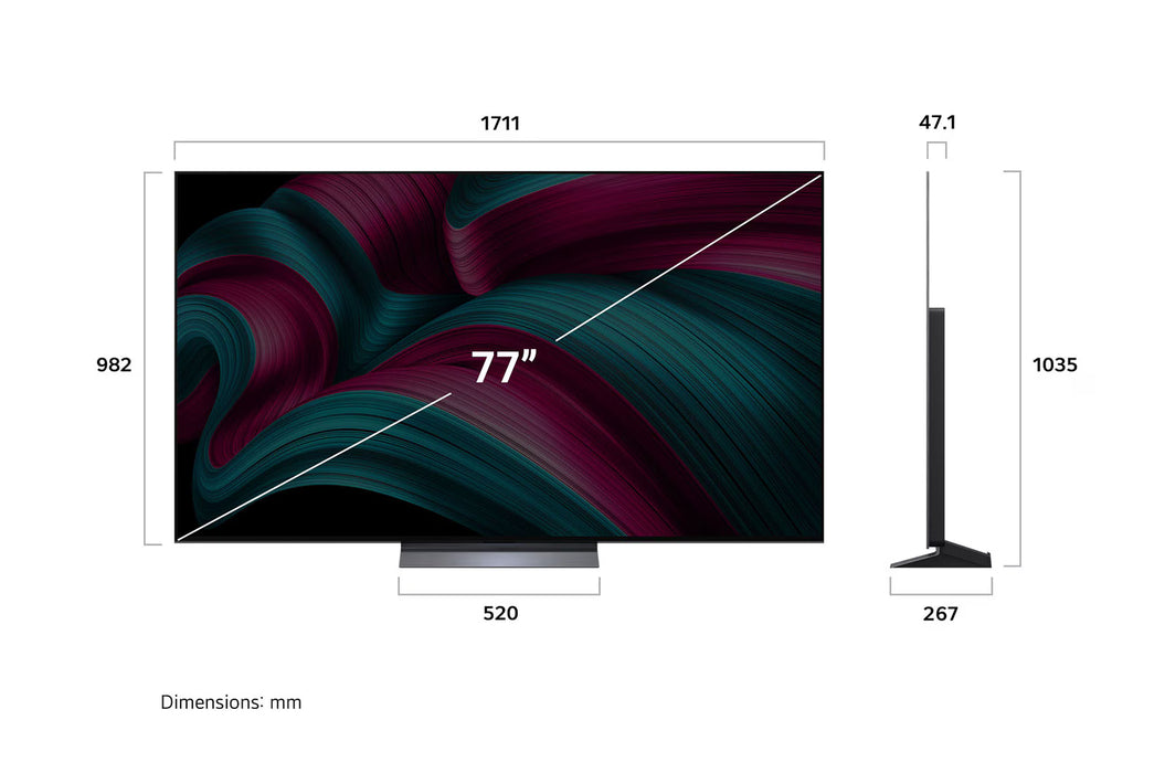 تلفزيون LG OLED evo AI C5 مقاس 77 بوصة بدقة 4K 144Hz ومدعوم بجهاز التحكم AI Magic remote وواجهة webOS25 طراز عام 2025