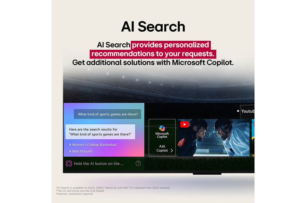 تلفزيون LG QNED70 4K الذكي مقاس 86بوصة المدعوم بجهاز التحكم AI Magic remote وميزة HDR10 وواجهة عام (2025)