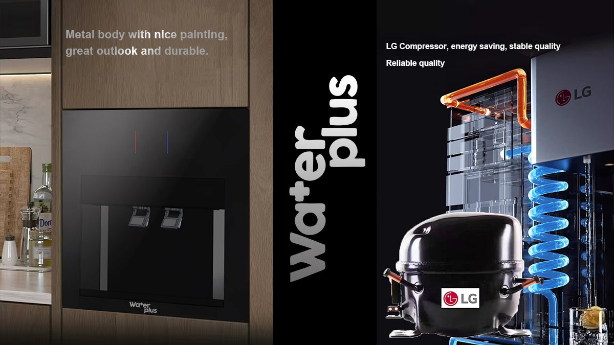 كولر مياه بلت إن زجاج أسود من ووتر بلس