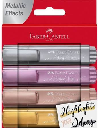 طقم أقلام تحديد نصوص معدنية تكست لاينر 4 ألوان بحبر مقاوم للماء و3 أحجام للخط من Faber-Castell