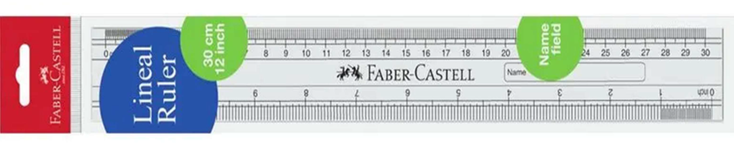 مسطرة بلاستيكية FC بطول 30 سم بمقاييس مزدوجة، مثالية للاستخدام المدرسي والمكتبي. من Faber Castell