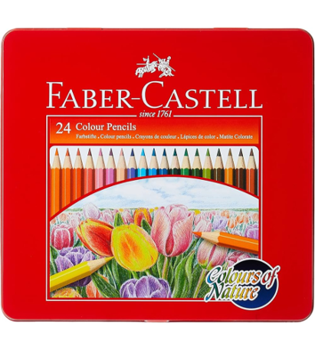 أقلام تلوين كلاسيكية معدنية ٢٤ قلم بتصميم سداسي مقاوم للكسر وألوان غنية من Faber Castell