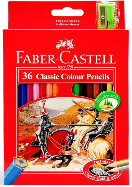 طقم أقلام فابر كاستيل الملونة 36 قطعة بألوان زاهية مع علبة كرتونية بالتفاصيل المميزة من Faber Castell