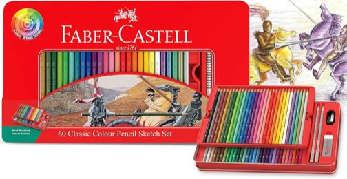 علبة أقلام تلوين 60 لون زاهية مع مبراة وإسفنج مدمج من Faber Castell