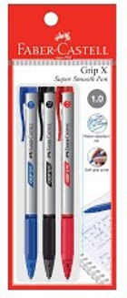 قلم قبضة أحمر وأزرق وأسود – أداة كتابة مريحة مع 3 أقلام حبر جاف متنوعة من Faber Castell