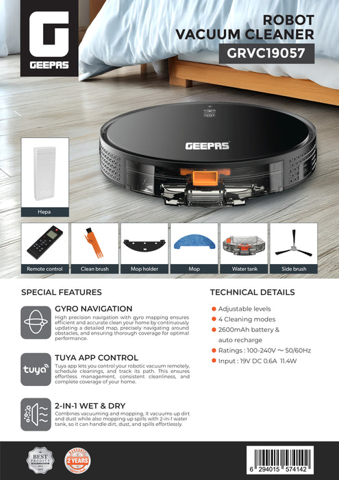 مكنسة روبوت ذكية تنظيف مبلّل وجاف تحكم بالتطبيق ملاحة جيروسكوب من جيباس