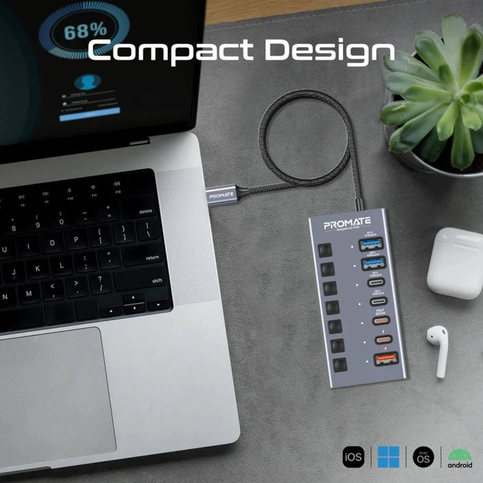 موزع USB-C جيجا هب 7 في 1 بسرعة 10Gbps وشحن 20W من PROMATE