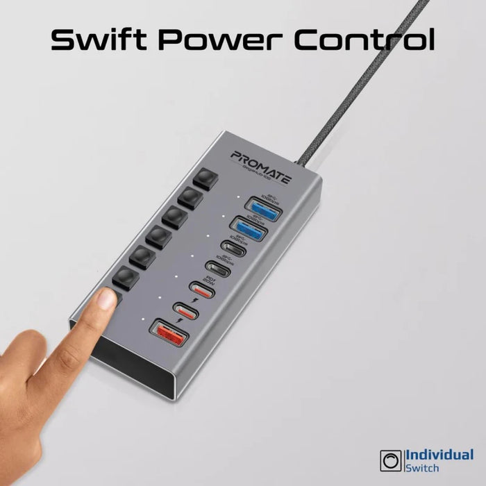موزع USB-C جيجا هب 7 في 1 بسرعة 10Gbps وشحن 20W من PROMATE