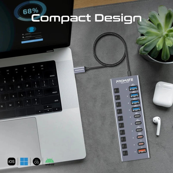 موزع USB-C متعدد المنافذ جيجا هاب 5G بـ 10 منافذ وسرعة 5 جيجا من PROMATE