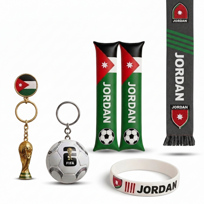 بكج منتخب الأردن لكأس العالم خمس قطع تذكارية وحماسية لدعم النشامى