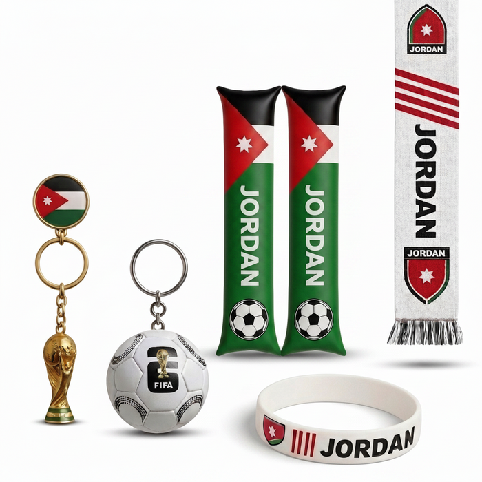 بكج منتخب الأردن لكأس العالم خمس قطع تذكارية وحماسية لدعم النشامى