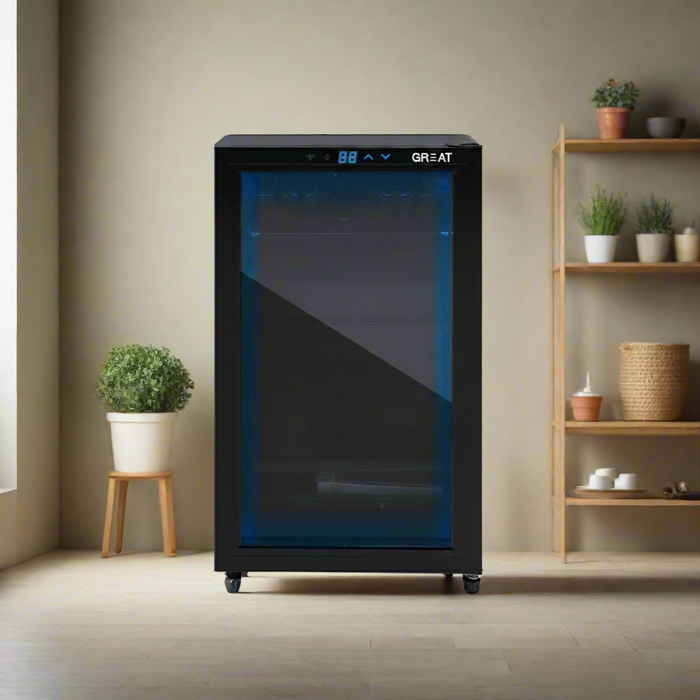 ثلاجة مكتب جريت ميني بار 98 لتر باب زجاجي LED أزرق موفرة للطاقة