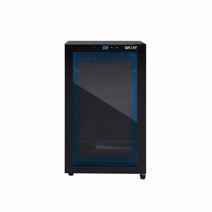 ثلاجة مكتب جريت ميني بار 98 لتر باب زجاجي LED أزرق موفرة للطاقة