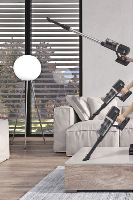مكنسة هوفر GO اللاسلكية 200 واط، 25.9 فولت، 45 دقيقة، مع فرشاة LED زرقاء رمادية.