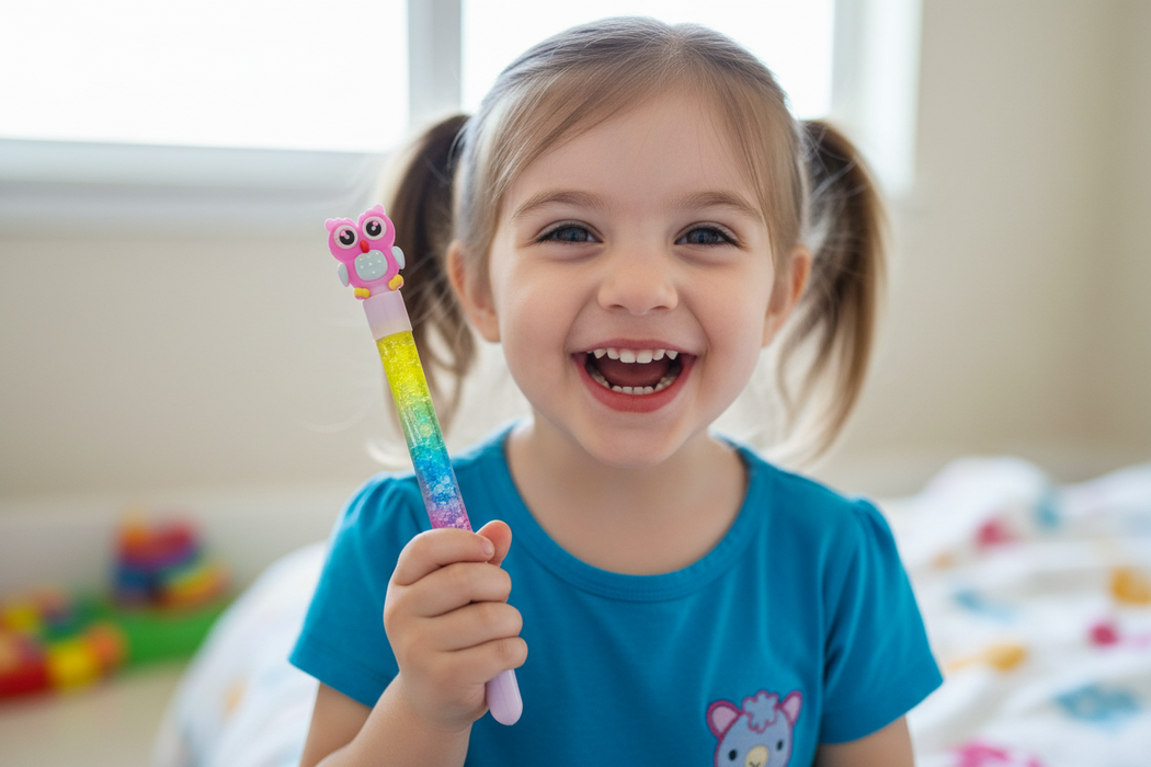 قلم جل لامع بتصميم بومة مع ألوان متدرجة - جعفر شوب