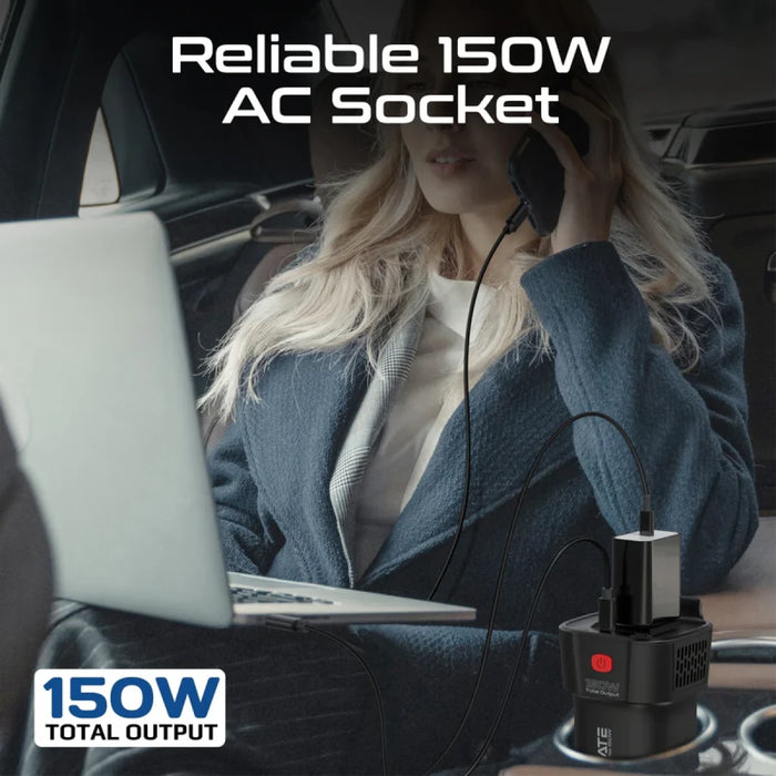 شاحن سيارة USB-C وUSB-A مع مقبس AC للهواتف واللابتوب ونينتندو سويتش من PROMATE