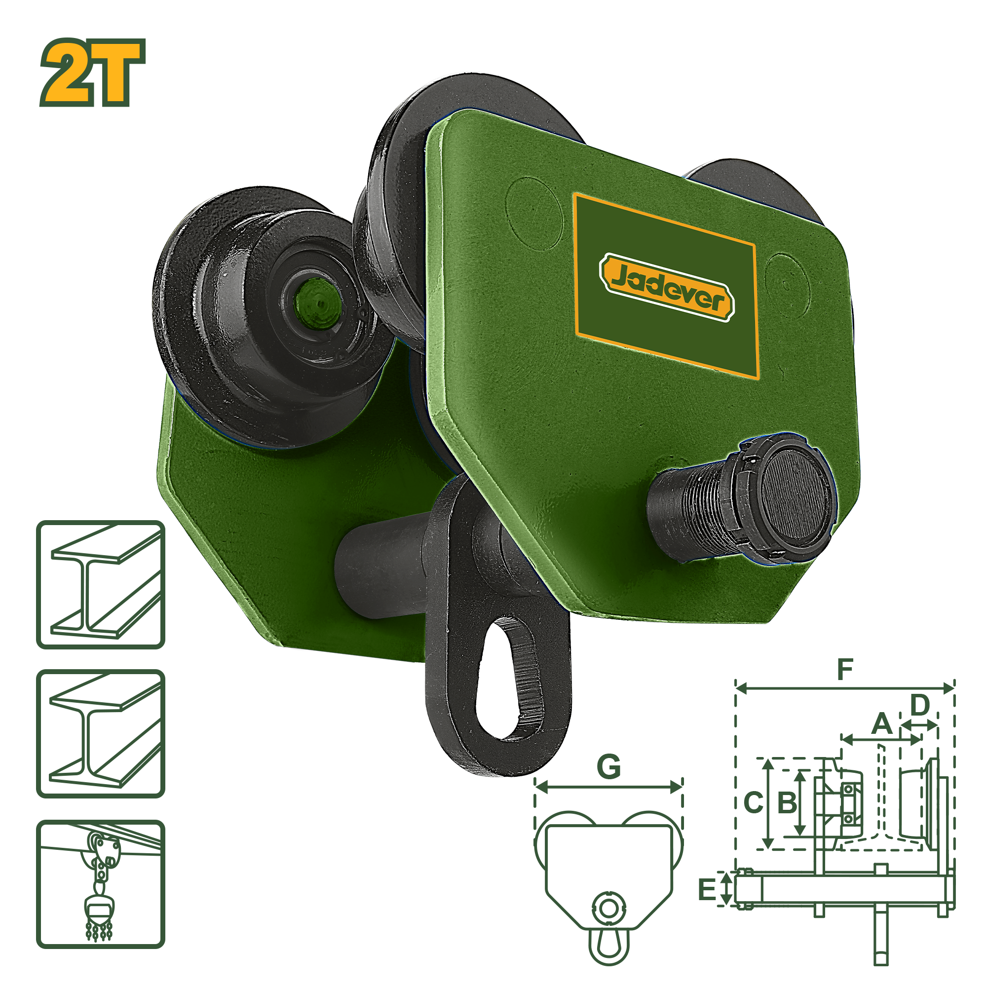 عربة يدوية JADEVER سعة 2 طن عرض شعاع Adjustable 94-124 مم JDCK4520