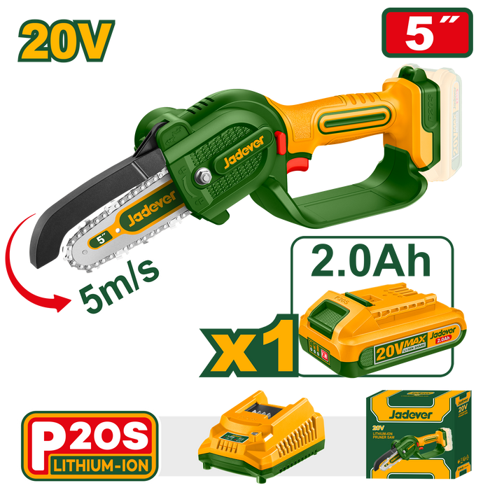 JADEVER 20V Rechargeable Pruning Saw with 5-Inch Bar