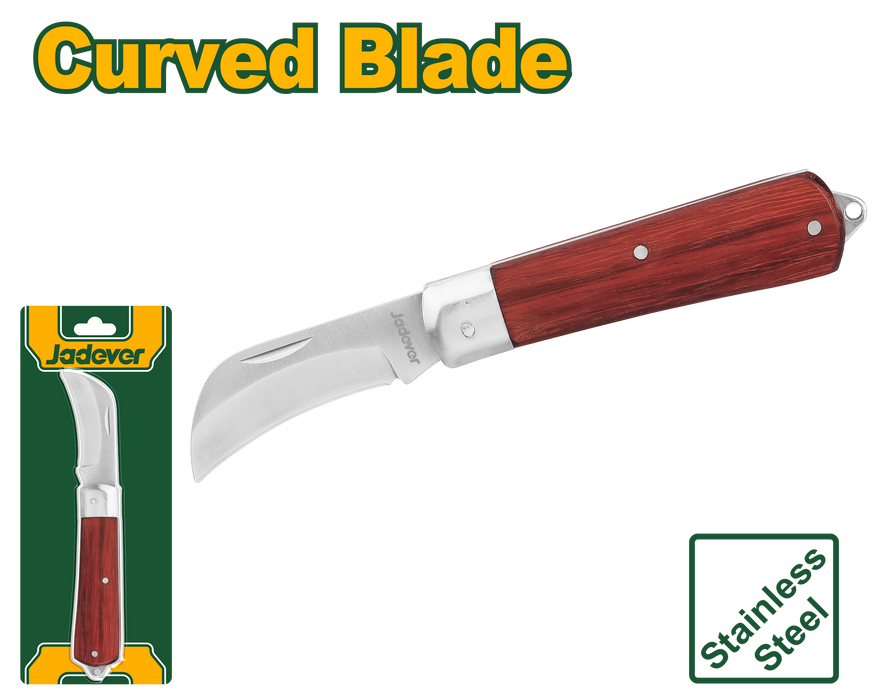 JADEVER Cable Stripping Knife with Curved Head and Wooden Handle - 198mm
