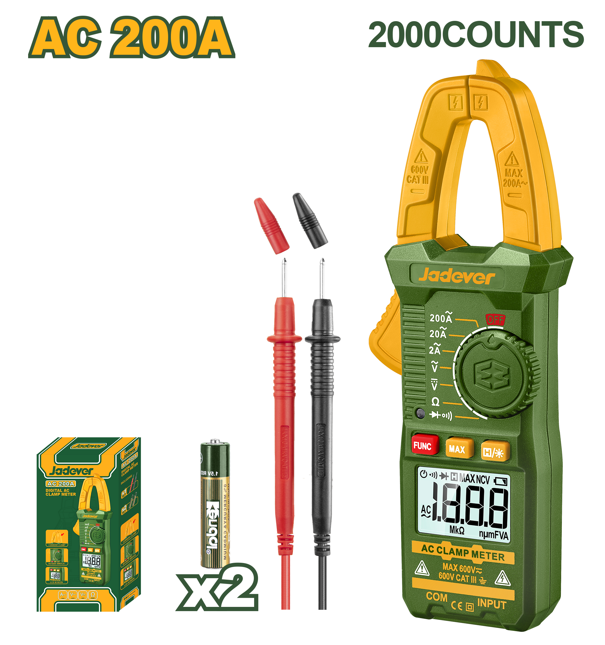 جهاز كلامب ميتر 200 امبير AC من JADEVER جهاز كلامب ميتر 200 امبير AC من JADEVER