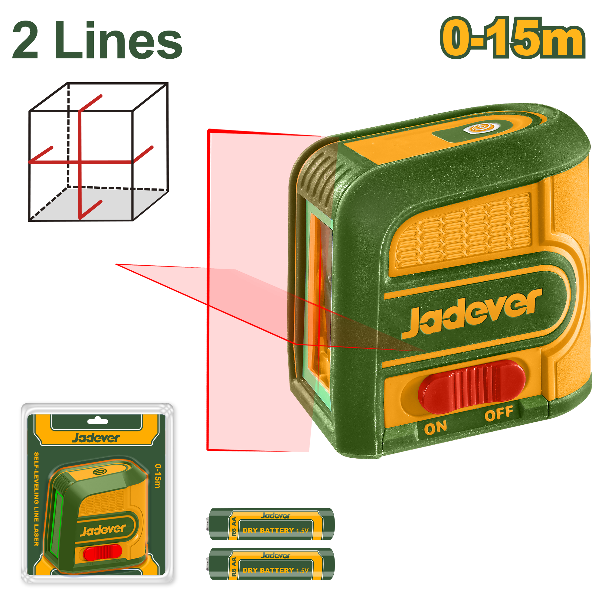 لفل ليزر 2 خط ذاتي التسوية 0-15 متر من JADEVER لفل ليزر 2 خط ذاتي التسوية 0-15 متر من JADEVER