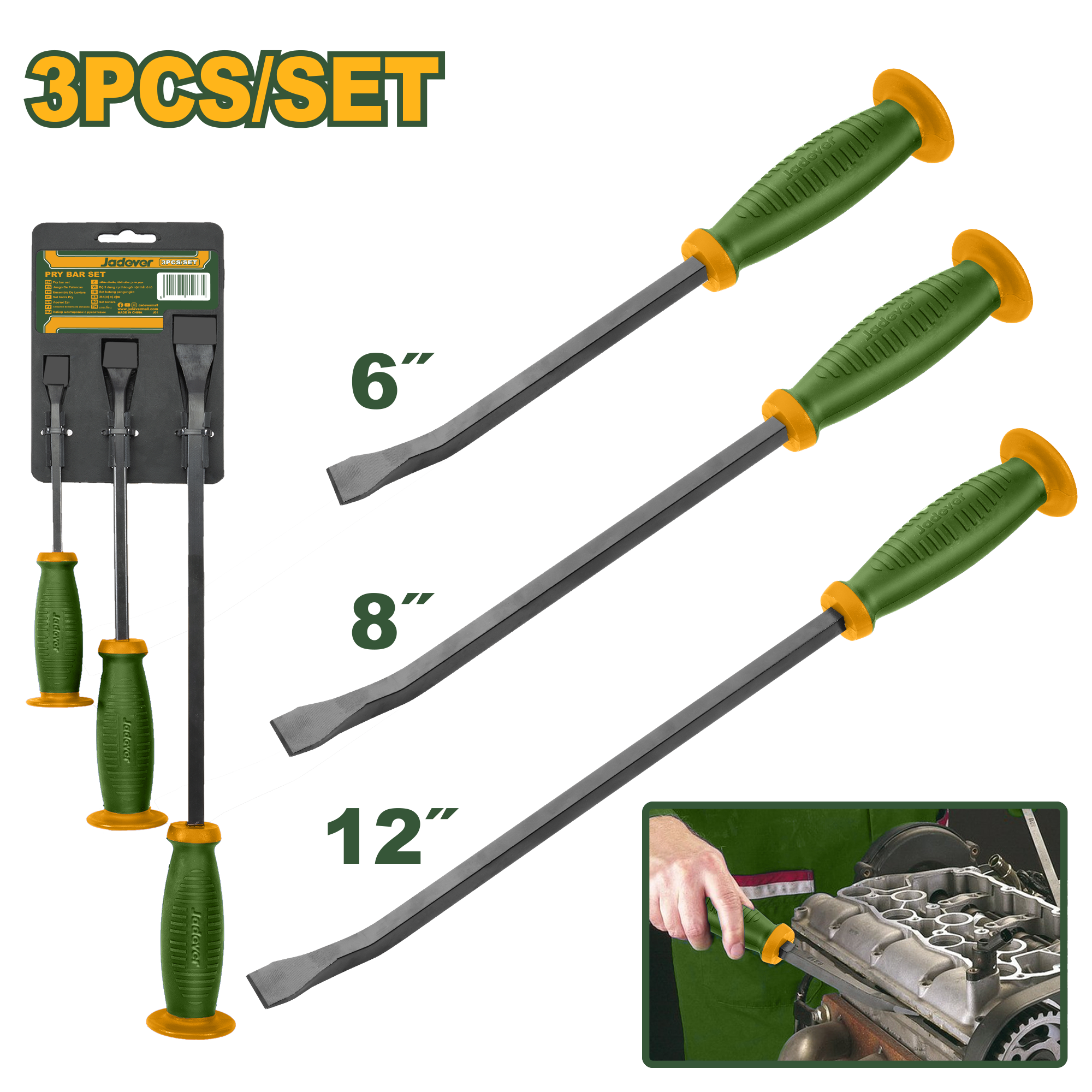 JADEVER 3 Pcs Pry Bar Set – Heavy-Duty Go-Through Pry Bars for Prying and Bending (JDQBS203)