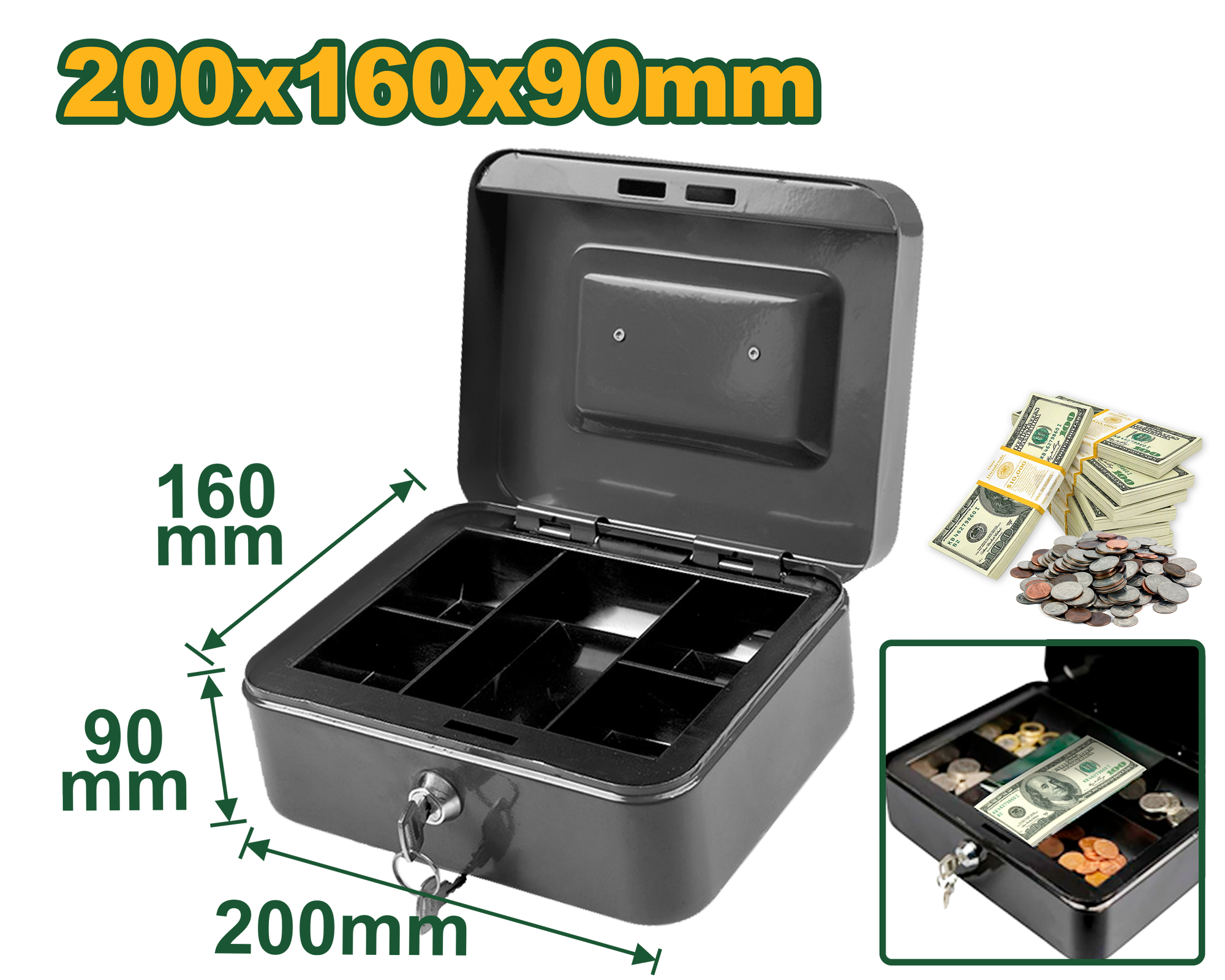 صندوق نقدي JADEVER 5 حجرات 20x16x9 سم سعة 2.9 لتر لحماية الفواتير والمقتنيات