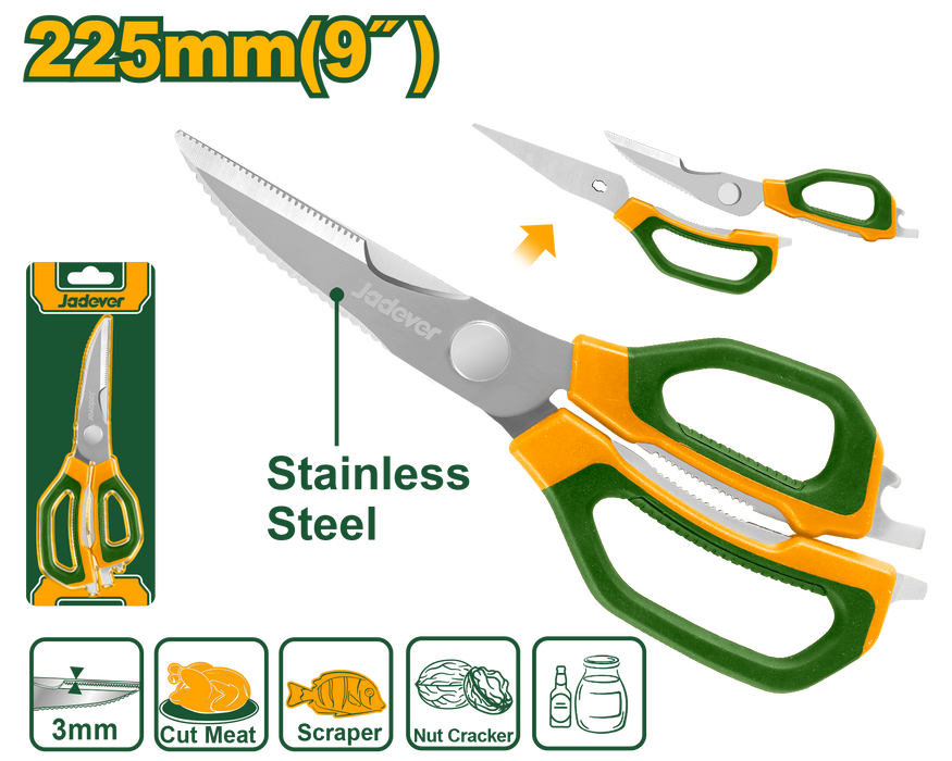 مقص مطبخ متعدد الوظائف من JADEVER 225 مم بالفولاذ المقاوم للصدأ