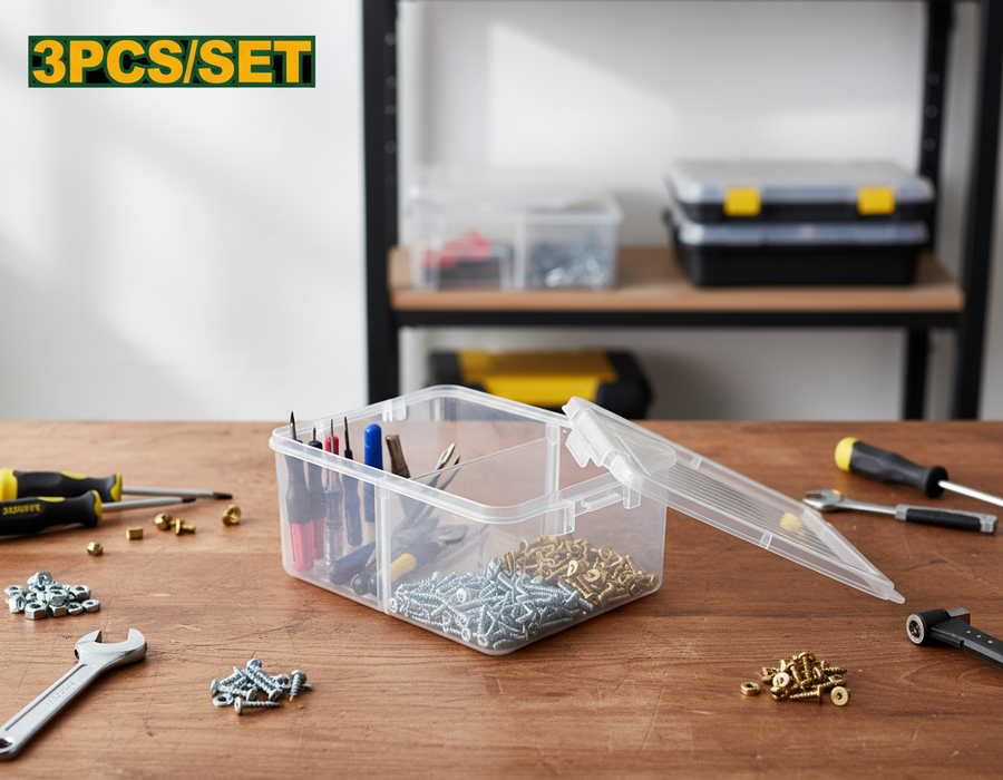 طقم علب تخزين بلاستيكية شفاف لتنظيم الأدوات والإكسسوارات