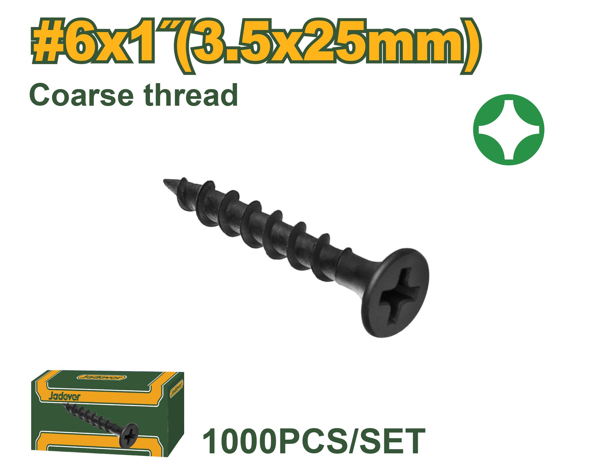 JADEVER Gypsum Screws (3.5 x 25 mm) - Coarse Point, Black Phosphate Coated JADEVER Gypsum Screws (3.5 x 25 mm) - Coarse Point, Black Phosphate Coated