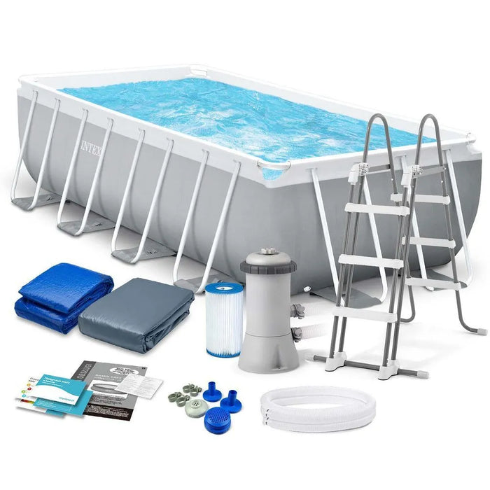 مسبح عائلي منزلي INTEX 488×244×107 سم بهيكل فولاذي وتقنية Hydro Aeration®
