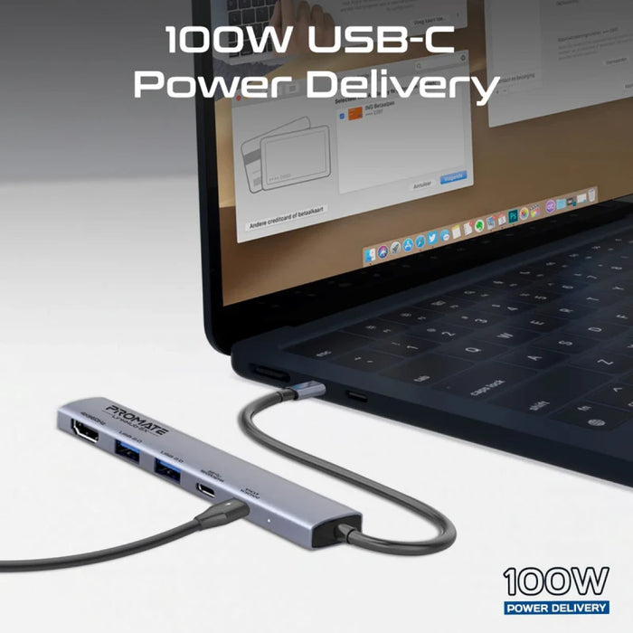 موزع USB-C متعدد الوظائف لينك هاب 5X بدقة 4K وشحن 100 واط من PROMATE