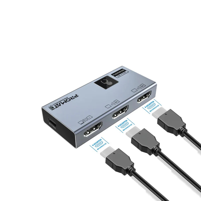 محول HDMI ميديا سويتش 3T بدقة 8K وتردد 60Hz بـ 3 منافذ وتحكم باللمس من PROMATE
