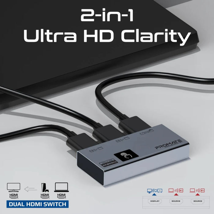 محول HDMI ميديا سويتش 3T بدقة 8K وتردد 60Hz بـ 3 منافذ وتحكم باللمس من PROMATE