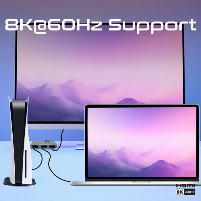 محول HDMI ميديا سويتش 3T بدقة 8K وتردد 60Hz بـ 3 منافذ وتحكم باللمس من PROMATE