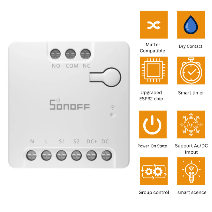 مفتاح ذكي SONOFF MINI-D جاف Wi-Fi مع دعم Matter وتحكم دقيق للأنظمة