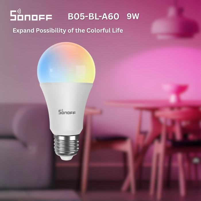 لمبة LED ذكية واي فاي من SONOFF B05-BL-A60 | 9 واط E27 | تحكم صوتي وألوان متغيرة من sonoff