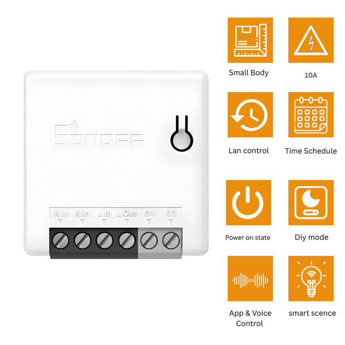 مفتاح SONOFF MINIR2 الذكي مع تحكم Wi-Fi وأتمتة عبر تطبيق eWeLink من sonoff