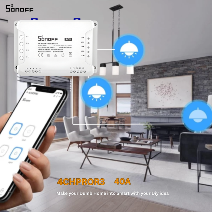 مفتاح ريل ذكي 4 قنوات من SONOFF بسعة 40 أمبير وتحكم متعدد الأجهزة من sonoff