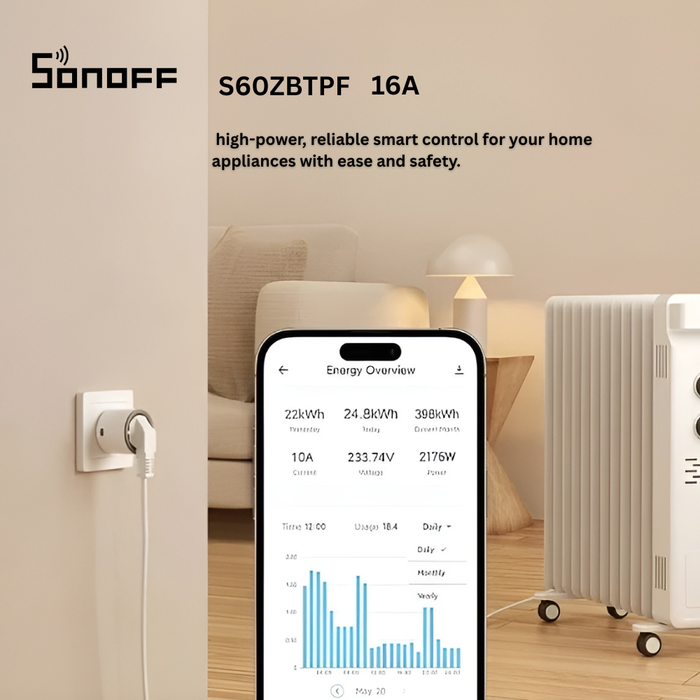 موصل ذكي SONOFF S60ZBTPF Zigbee 3.0 | قابس 16A مع مراقبة الطاقة وتحكم صوتي من sonoff