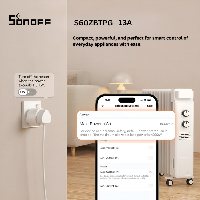مقبس ذكي من سونوف E27 13A بتقنية Zigbee مع تحكم عن بُعد ومراقبة الطاقة من sonoff
