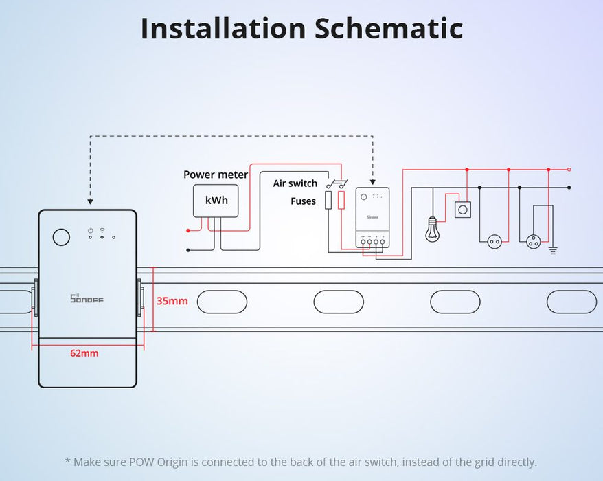 مفتاح قياس الطاقة الذكي POW Origin 16A مع تتبع استهلاك الطاقة من sonoff