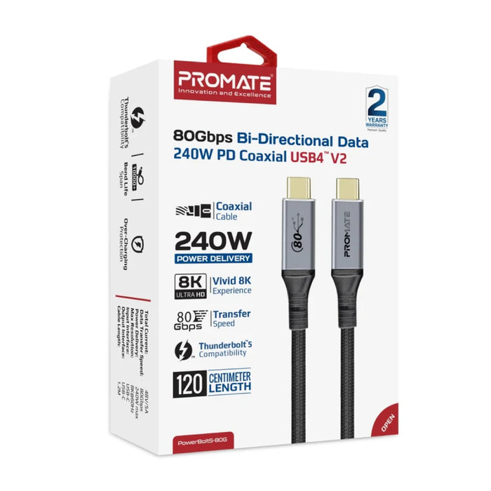 كابل USB4 احترافي بسرعة 80 جيجا وبقوة 240 واط مع دعم فيديو 8K من PROMATE
