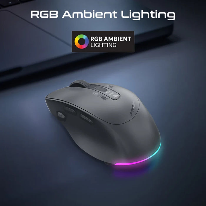 ماوس لاسلكي 7D بشاشة OLED وإضاءة RGB ونظام اتصال ثلاثي متعدد الأجهزة من PROMATE