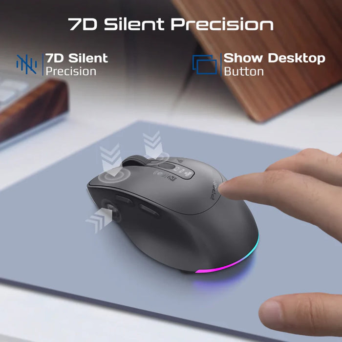 ماوس لاسلكي 7D بشاشة OLED وإضاءة RGB ونظام اتصال ثلاثي متعدد الأجهزة من PROMATE