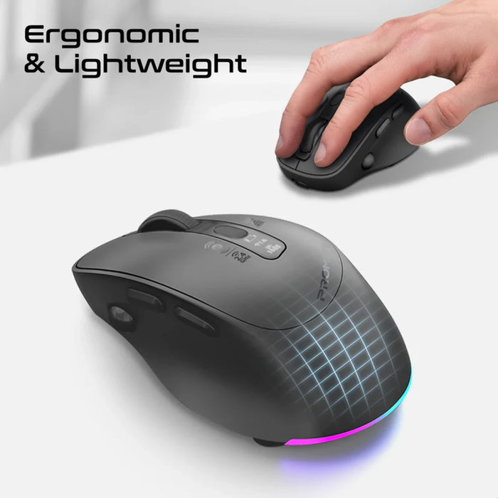 ماوس لاسلكي 7D بشاشة OLED وإضاءة RGB ونظام اتصال ثلاثي متعدد الأجهزة من PROMATE