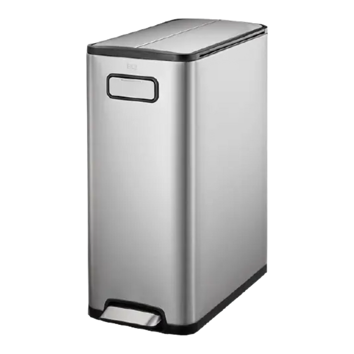 سلة مهملات إيكو إكوفلاي 30 لتر مع غطاء مزدوج وعجلات للفولاذ المقاوم للبصمات
