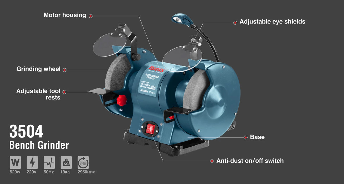 ماكينة جلخ صناعي 520 واط 8" من RONIX