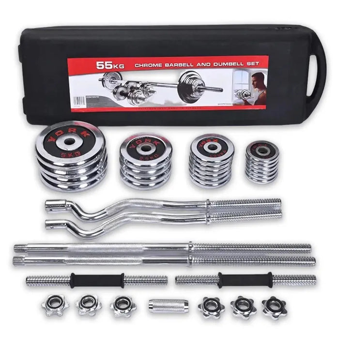 طقم أوزان دامبلز 55 كيلو مع بارات كروم من YORK لتنوع التمارين المنزلية